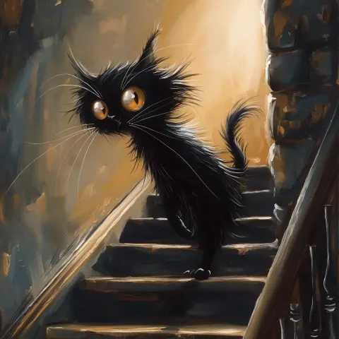 Silhouette Cat Stairs Illustration