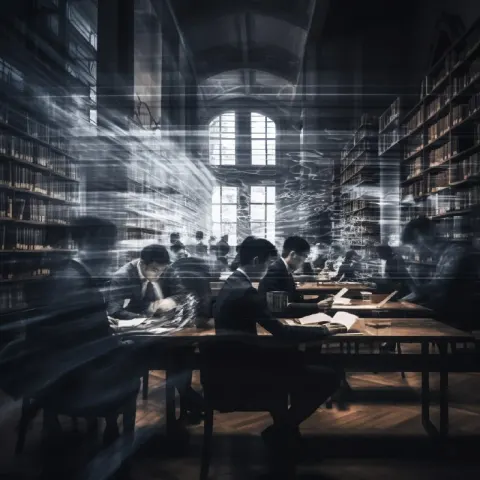 Chinese Students Studying in Library Slow Shutter Art