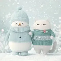 Kawaii Snowman with Cat Companion