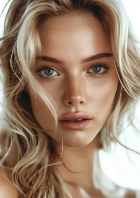 Blonde Woman Portrait on White