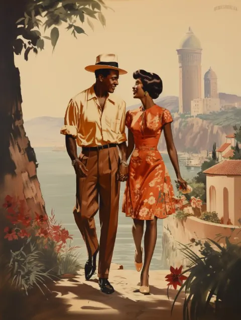African American Couple in Saint-Tropez Vintage Poster