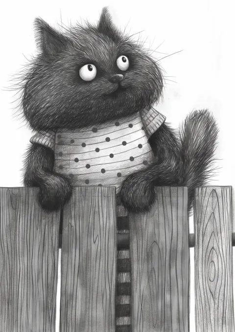 Whimsical Cat on Fence