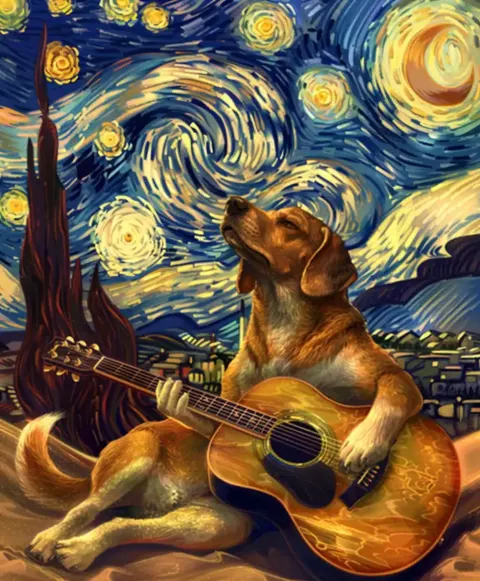 Realistic Beagle Guitarist Outdoors