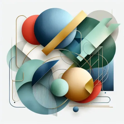 Abstract 3D Watercolor Shapes in Blue Green Gold and Red