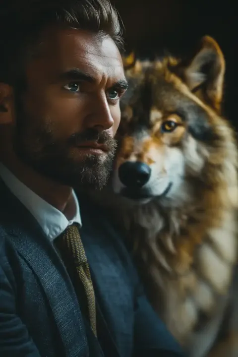 Realistic Prince with Golden Wolf