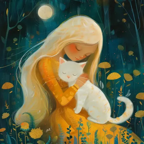 Blonde Princess with Cat