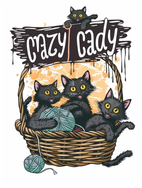 Cartoon Kittens with Yarn