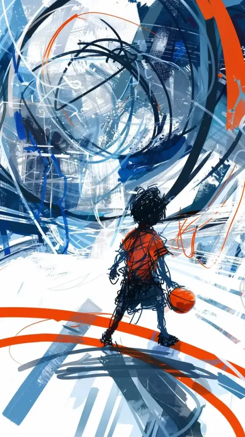 Dynamic Child Basketball Sketch