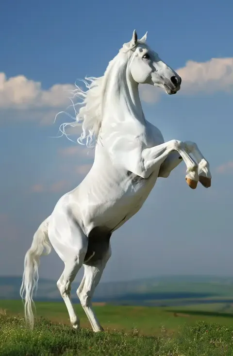 Elegant Rearing Horse in Pastoral Setting