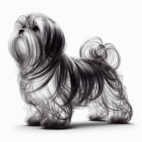 Shih Tzu Figure Formed from Transparent Black White Fibers