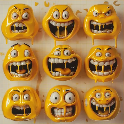 Exaggerated Yellow Faces Grid