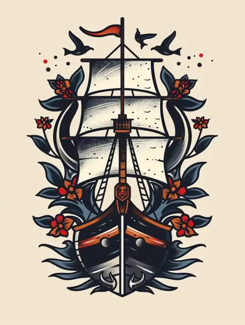 Nautical Tattoo Line Art