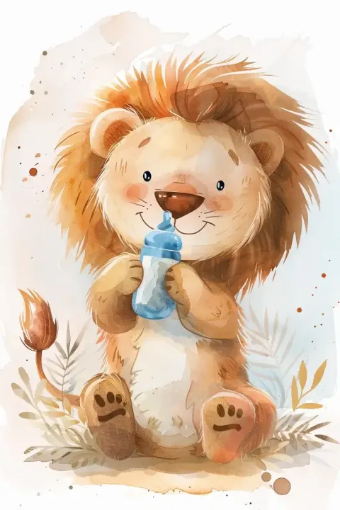 Cute Lion with Bottle