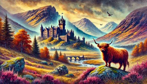 Dramatic Scottish Landscape with Castle