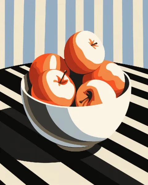 Bowl of Apples in Retro Rodchenko Monochrome Vector Style