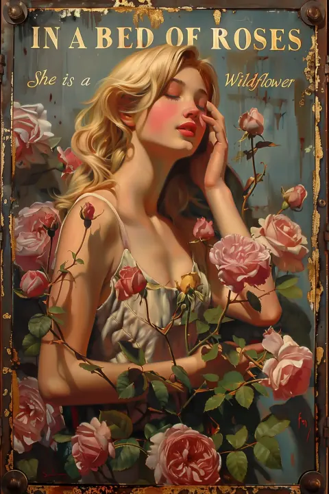 Vintage Rose Metal Sign