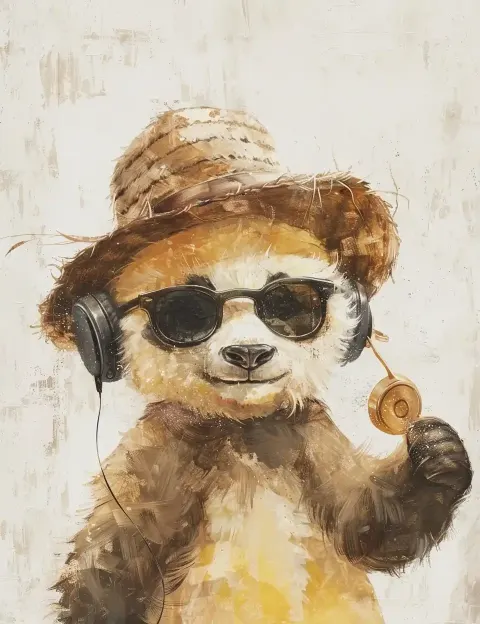 Mural Panda with Headphones