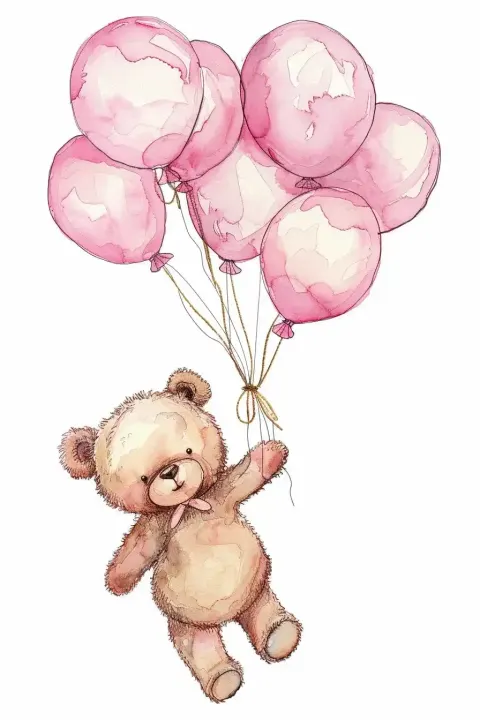 Watercolor Teddy Balloons Clipart