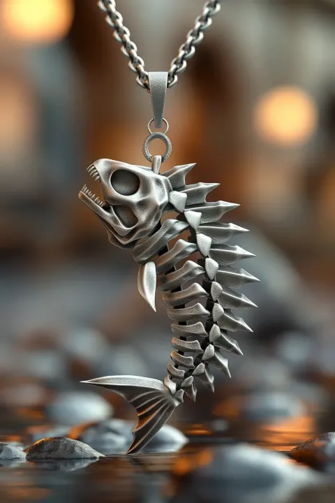 Metallic Fish Skeleton Pendant