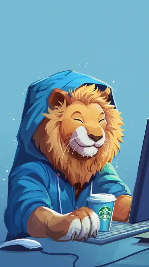 Cute Lion in Blue Hoodie