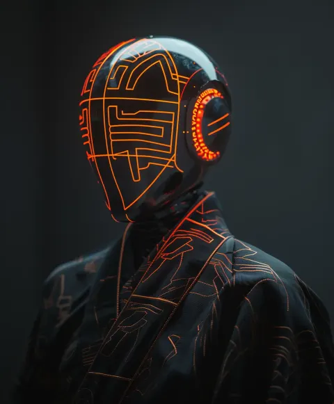 Cyberpunk Mecha in Dark Robe