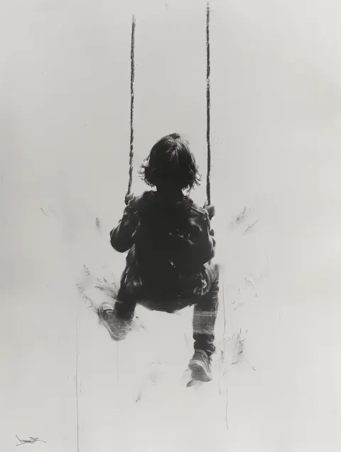 Swinging Kids Line Drawing