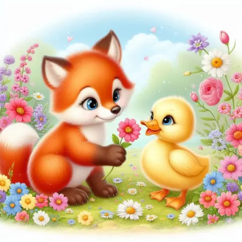Adorable Fox and Duckling Illustration