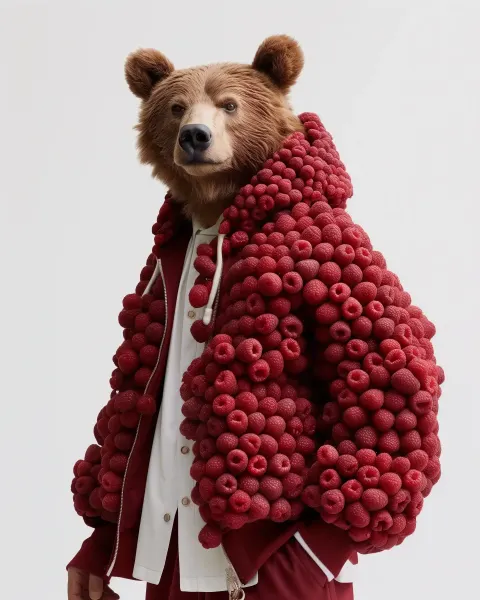 Realistic Bear in Raspberry Jacket