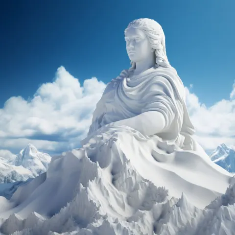 Snowy Mountain Peak Silhouette in Mona Lisa Style