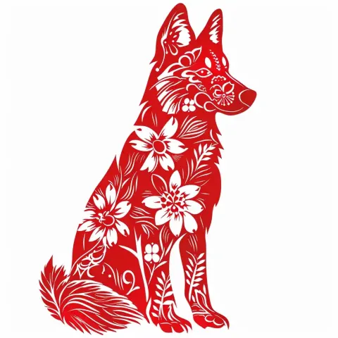 Red Dog Woodcut Silhouette