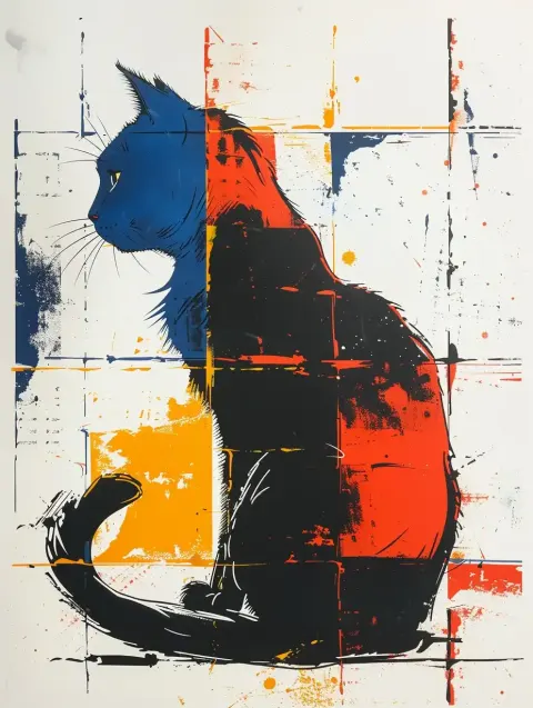 Geometric Cat in Van Gogh Style