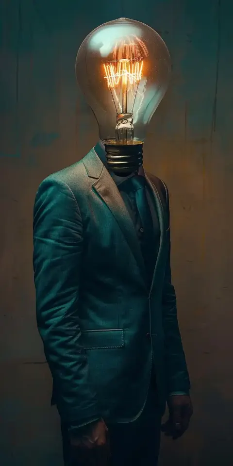 Bulb-Headed Man Photorealistic Photography