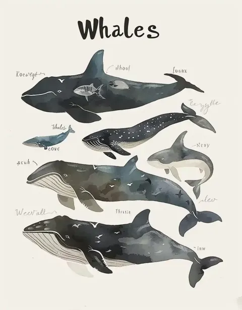 Whales in Watercolor Style