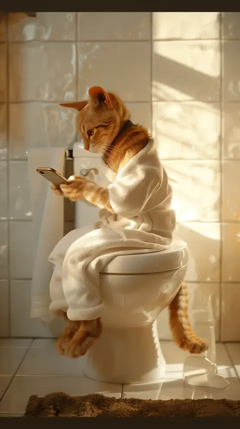 Realistic Cat on Toilet