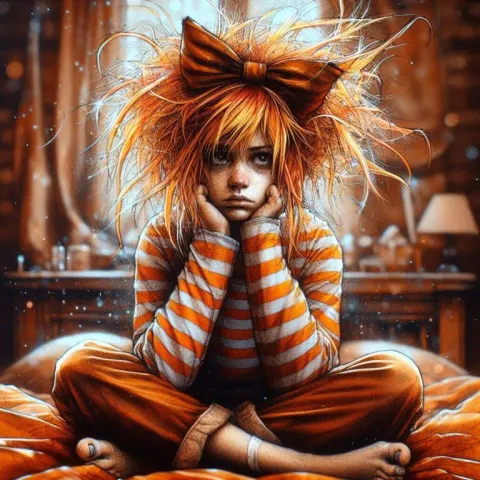 Punk Lady with Metallic Orange Hair in Striped Shirt