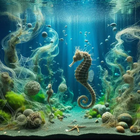Wire Art Dream Landscape with Seahorses in Aquarium