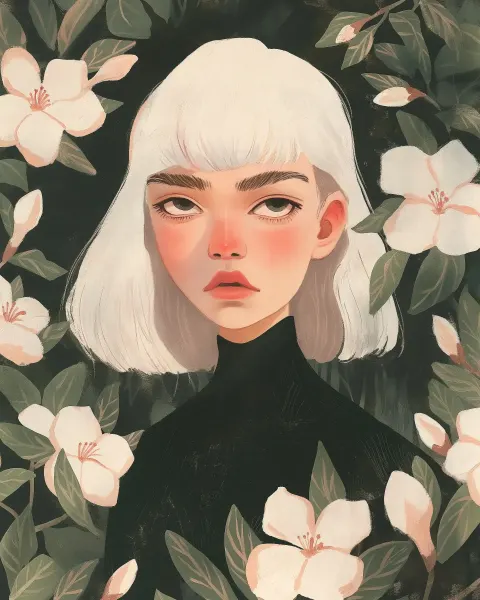 White-Haired Girl in Gardenia