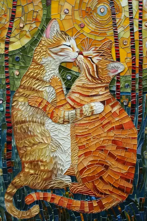 Klimt-Inspired Cat Kiss