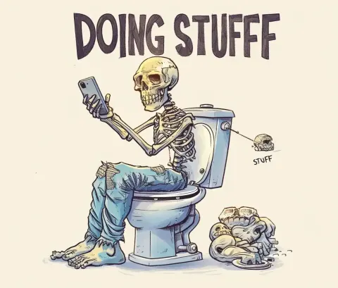 Cartoon Skeleton on Toilet
