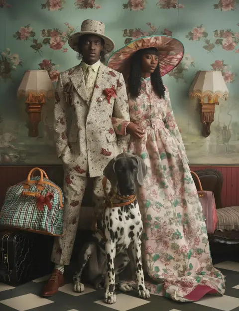 Eccentric Couture Couple with Great Dane