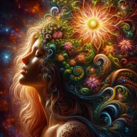 Fractal Herbs Swirling in Hippie Girl's Mind Fantasy