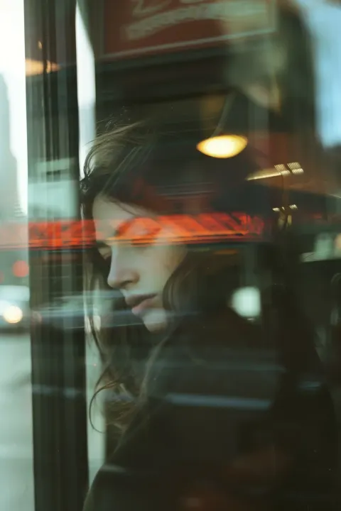 Cinematic Woman in Window