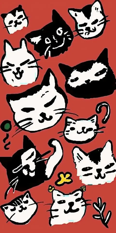 Comic Cat Faces with Flower