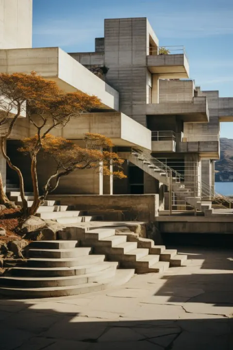 Eco Brutalist Architecture in Surreal Cinematic Film Shot