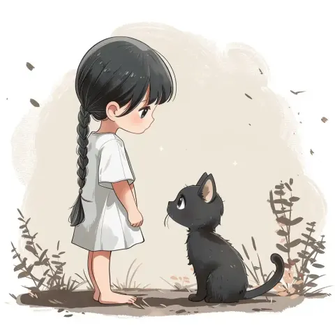 Cartoon Girl and Cat