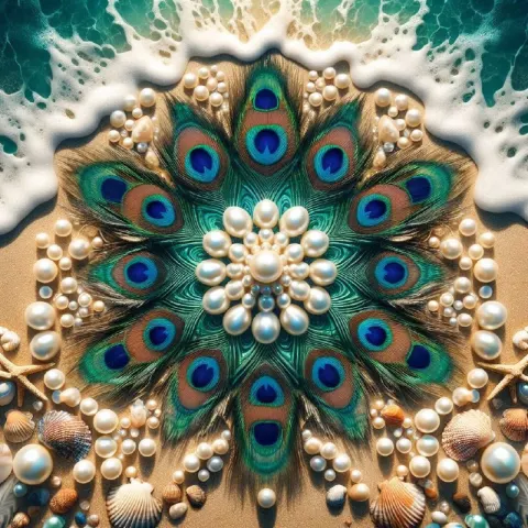 Caribbean Sea Kaleidoscope Mosaic with Pearls and Shells
