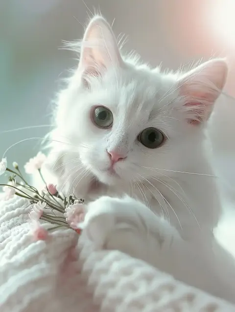 Raw White Cat Portrait