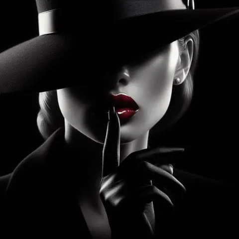Film Noir Woman in Black Hat with Red Lips Monochrome