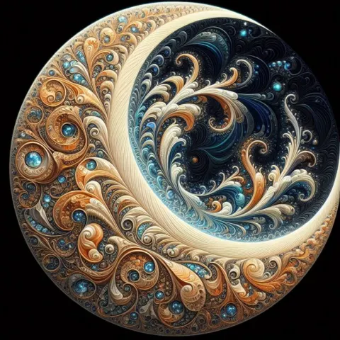 Moon with Ikebana Fractal Curve and African Mosaic