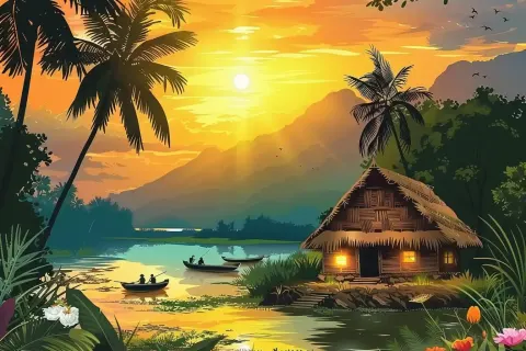 Ghibli Rainbow Boat Scenery
